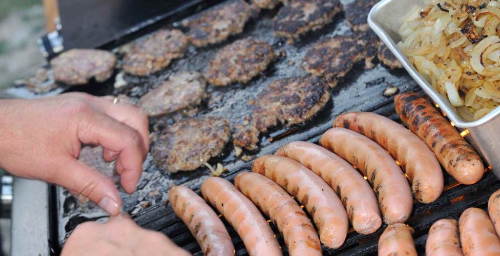 BBQ with burgers and sausages