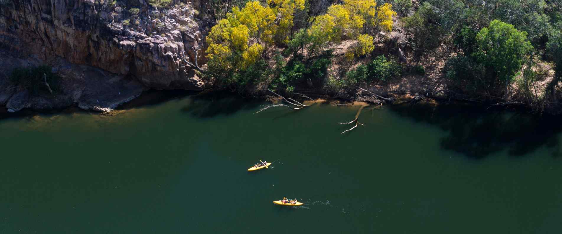 People kayaking on river